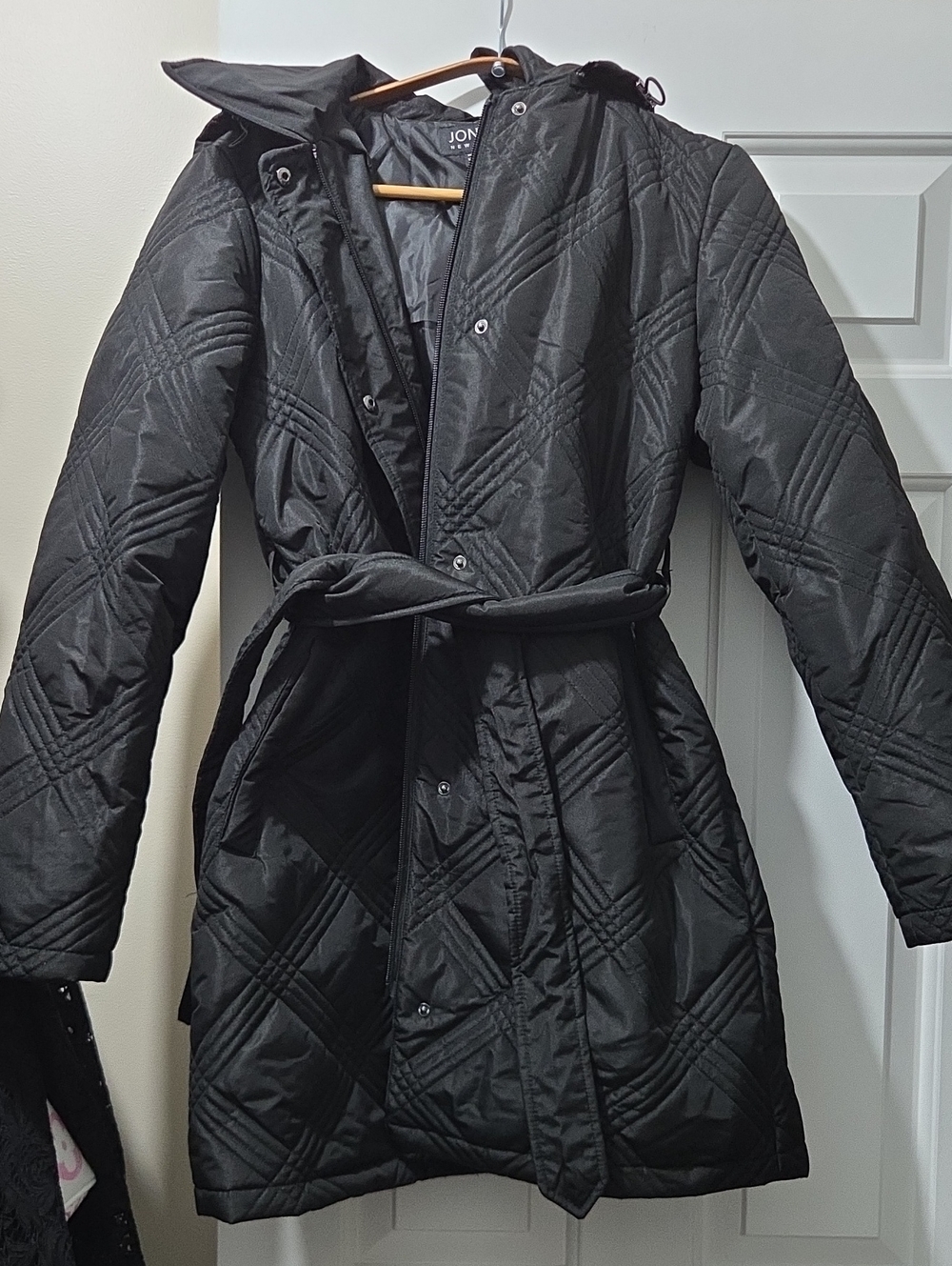Jones New York Black Quilted Belted Trench Coat